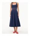Staud Rig Embroidered Smocked Waist Stretch Cotton Sundress In Blue