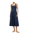 Staud Wells Pleated Cotton-blend Poplin Midi Dress In Blue