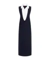 Staud Leslie Cotton-cashmere Midi Shirt Dress In Navy Blue And White