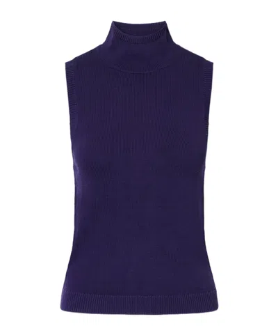 Staud Sleeveless High-neck Knit Top In Blue