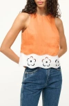 Staud Mika Linen Dress In Apricot/white
