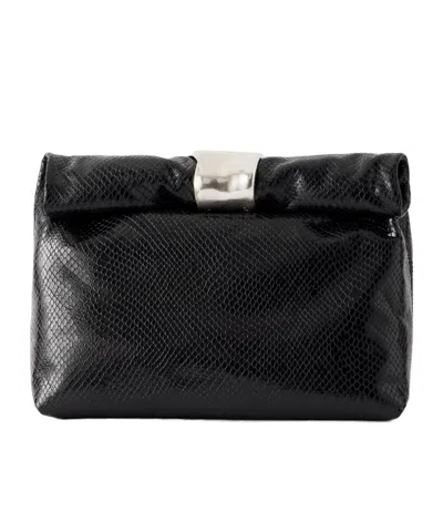 Staud Snake-effect Leather Clutch In Black