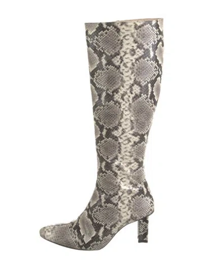 Pre-owned Staud Snakeskin Animal Print Boots In Gray
