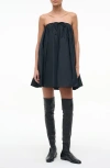 Staud Sofia Strapless Satin Trapeze Minidress In Black