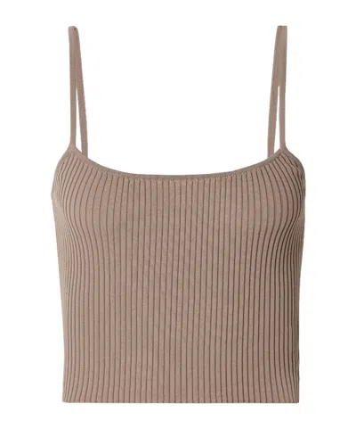 Staud Soleil Ribbed-knit Tank In Brown