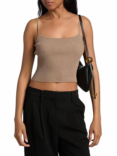 Staud Soleil Soft Ribbed Cropped Tank Top In Taupe In Gray