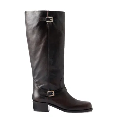 Staud Solid Color Leather Knee Boots In Black