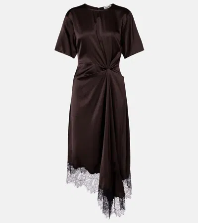 Staud Sonoma Lace-trimmed Silk-blend Midi Dress In Brown