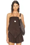 Staud Samara Embellished Linen Top In Brown