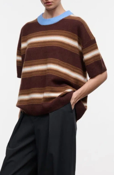 Staud Sorrento Stripe Cashmere Sweater In Brown