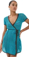 Staud Spritz Dress Teal/dark Chocolate