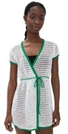 STAUD SPRITZ DRESS WHITE WITH GREEN TRIM