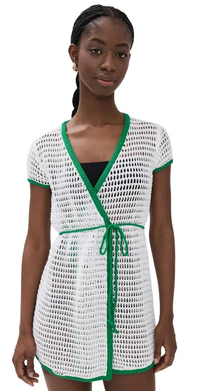 Staud Spritz Dress White With Green Trim