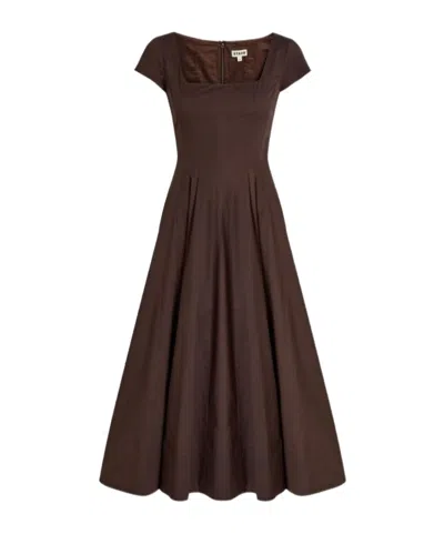 Staud Square Neckline Cap Sleeve Knee Dress In Brown