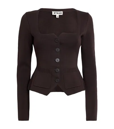 Staud Square-neck Rachela Cardigan In Brown