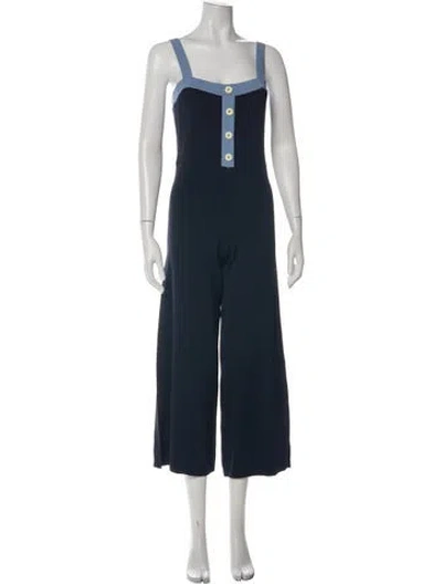 Pre-owned Staud Square Neckline Jumpsuit In Blue