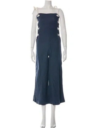 Pre-owned Staud Square Neckline Jumpsuit In Blue