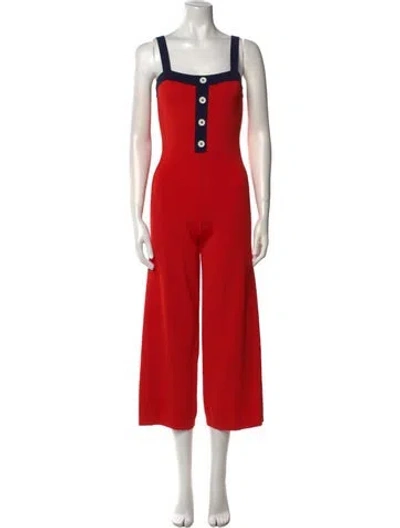 Pre-owned Staud Square Neckline Jumpsuit In Red