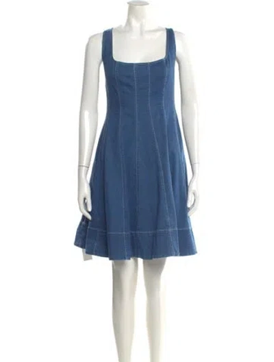 Pre-owned Staud Square Neckline Knee-length Dress In Blue