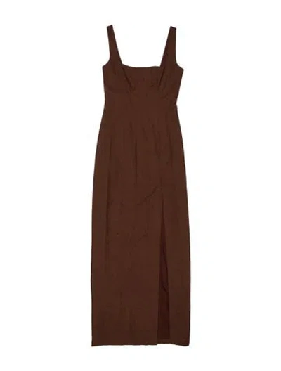 Pre-owned Staud Square Neckline Knee-length Dress In Brown