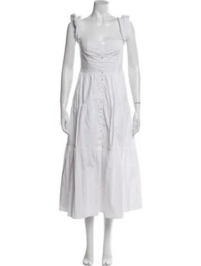 Pre-owned Staud Square Neckline Knee-length Dress In White