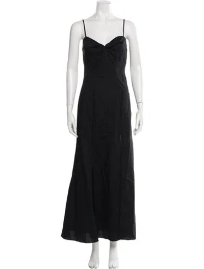 Pre-owned Staud Square Neckline Long Dress In Black