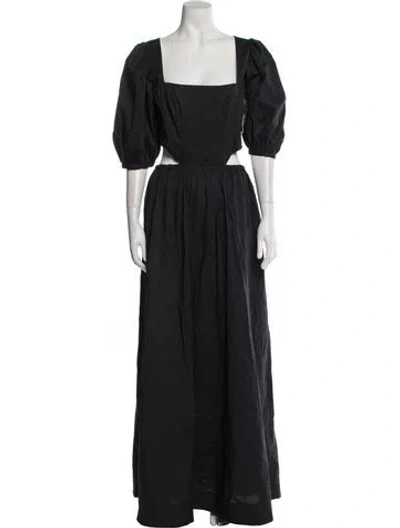 Pre-owned Staud Square Neckline Long Dress In Black