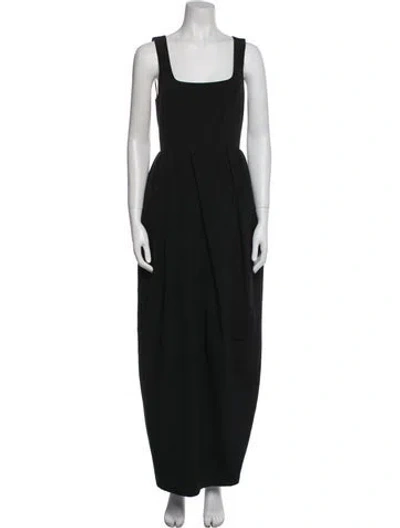 Pre-owned Staud Square Neckline Long Dress In Black