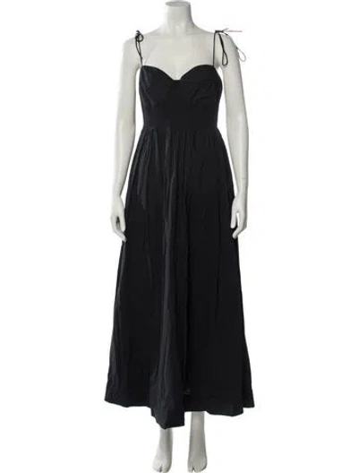 Pre-owned Staud Square Neckline Long Dress In Black