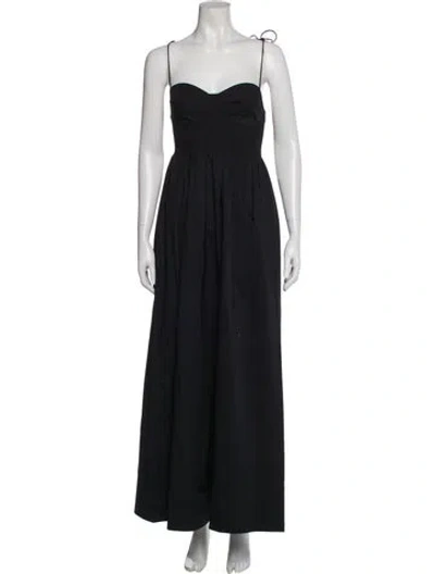 Pre-owned Staud Square Neckline Long Dress In Black