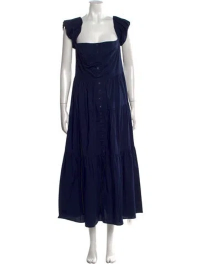 Pre-owned Staud Square Neckline Long Dress In Blue