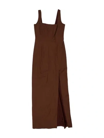Pre-owned Staud Square Neckline Long Dress In Brown