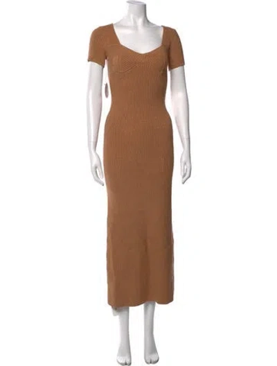 Pre-owned Staud Square Neckline Long Dress In Brown