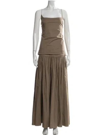 Pre-owned Staud Square Neckline Long Dress In Brown