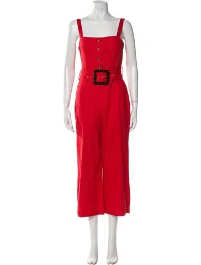 Pre-owned Staud Square Neckline Long Dress In Red