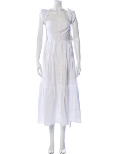 Pre-owned Staud Square Neckline Long Dress In White
