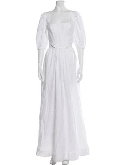 Pre-owned Staud Square Neckline Long Dress In White