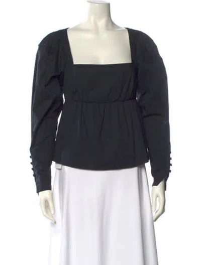 Pre-owned Staud Square Neckline Long Sleeve Blouse In Blue