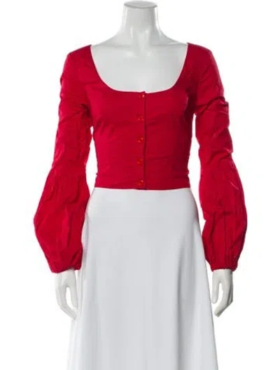 Pre-owned Staud Square Neckline Long Sleeve Blouse In Red