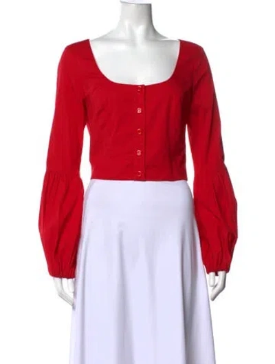 Pre-owned Staud Square Neckline Long Sleeve Blouse In Red