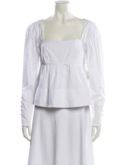 Pre-owned Staud Square Neckline Long Sleeve Blouse W/ Tags In White
