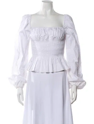 Pre-owned Staud Square Neckline Long Sleeve Blouse In White