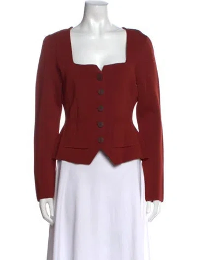Pre-owned Staud Square Neckline Long Sleeve Button-up Top In Red