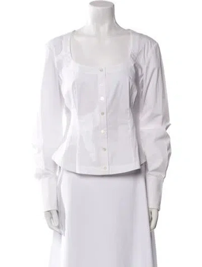 Pre-owned Staud Square Neckline Long Sleeve Button-up Top In White