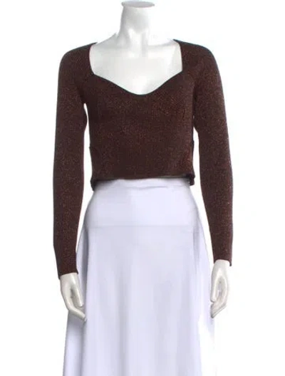 Pre-owned Staud Square Neckline Long Sleeve Crop Top