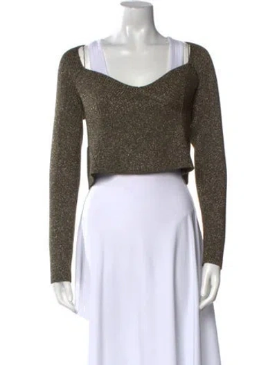 Pre-owned Staud Square Neckline Long Sleeve Crop Top