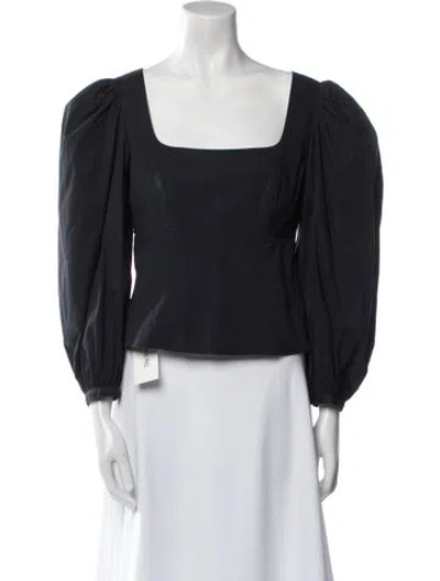 Pre-owned Staud Square Neckline Long Sleeve Crop Top In Black