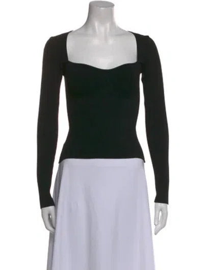 Pre-owned Staud Square Neckline Long Sleeve Crop Top In Black