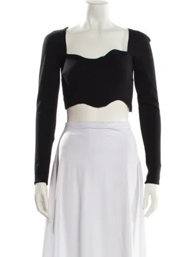 Pre-owned Staud Square Neckline Long Sleeve Crop Top In Black