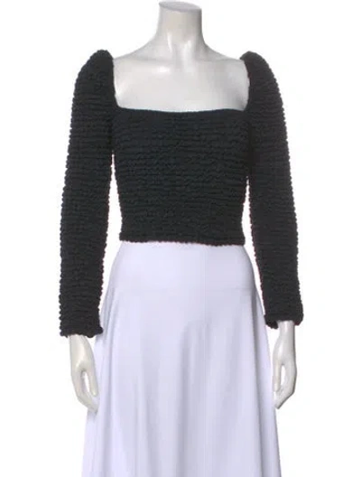 Pre-owned Staud Square Neckline Long Sleeve Crop Top In Black